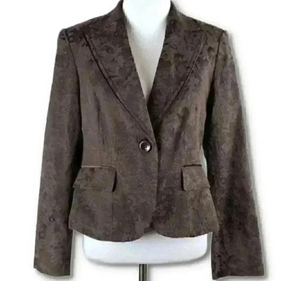 Style and Co petite stretch blazer sz 8p brown floral brocade one button jacket - Picture 10 of 10